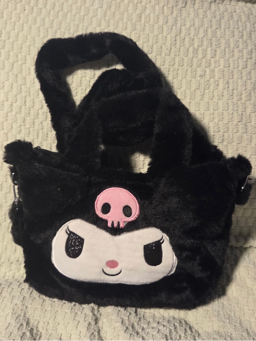 Kuromi Plush Kids Shoulder Bag - Black with Pink Accent